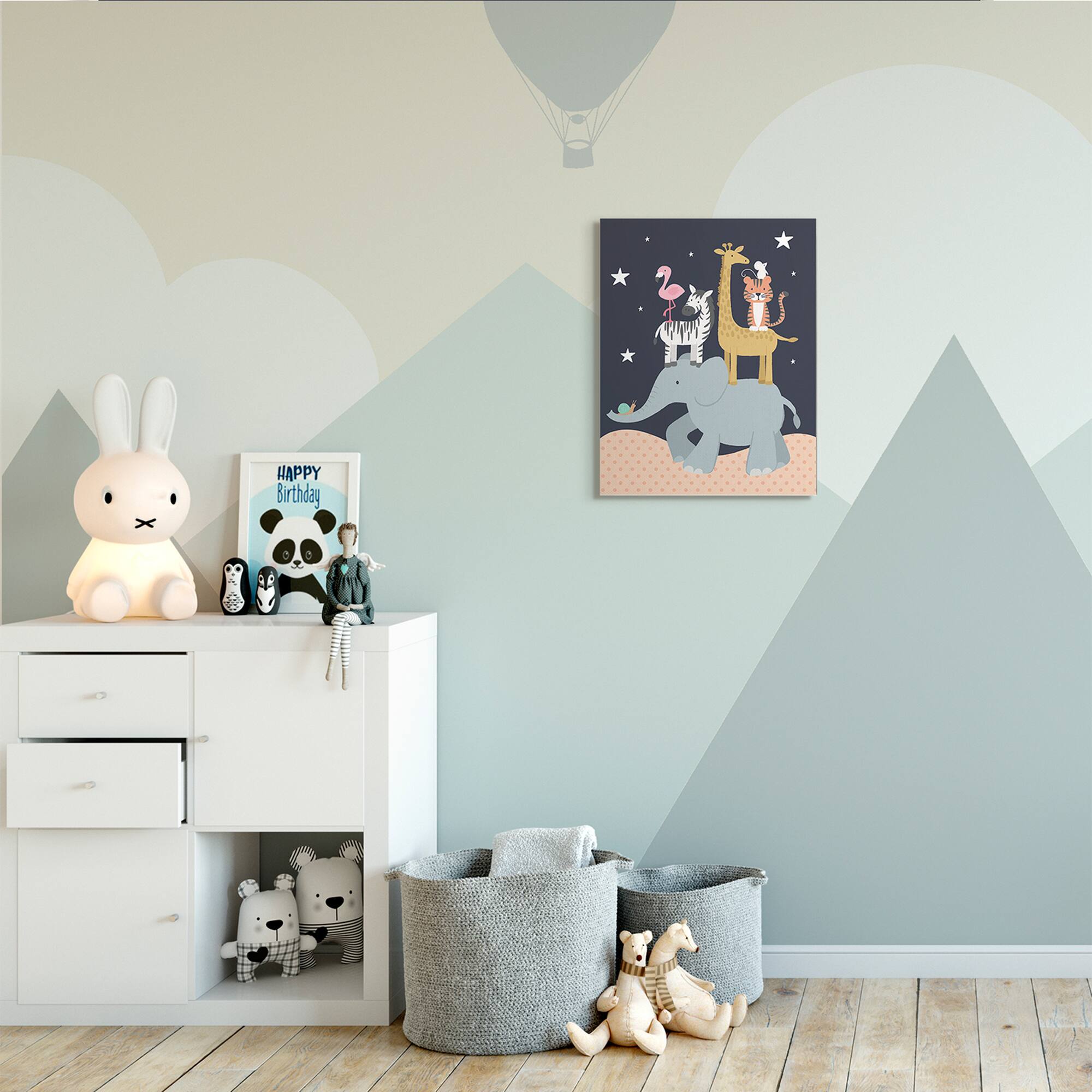 Stupell Industries Starry Night Sky Safari Animals Elephant Giraffe Zebra Canvas Wall Art